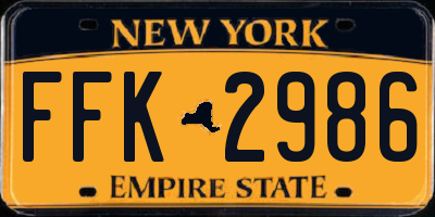 NY license plate FFK2986