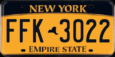 NY license plate FFK3022