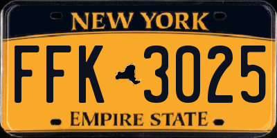 NY license plate FFK3025