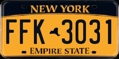 NY license plate FFK3031