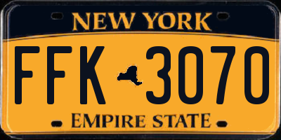 NY license plate FFK3070