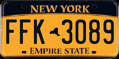 NY license plate FFK3089