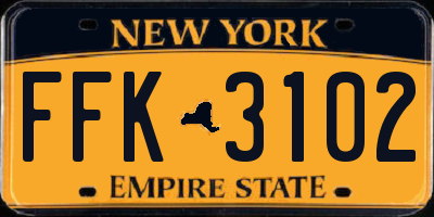 NY license plate FFK3102