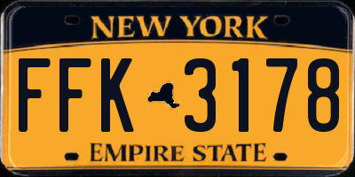 NY license plate FFK3178