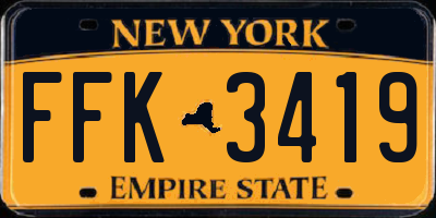 NY license plate FFK3419