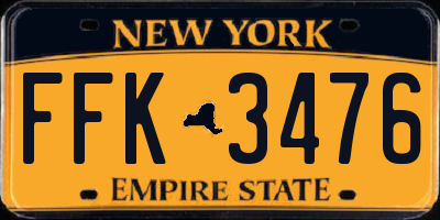 NY license plate FFK3476