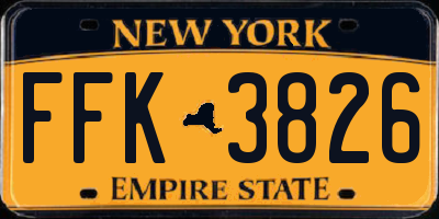 NY license plate FFK3826