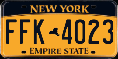 NY license plate FFK4023