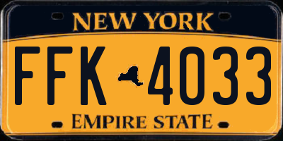 NY license plate FFK4033