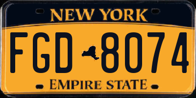 NY license plate FGD8074