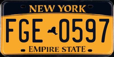 NY license plate FGE0597