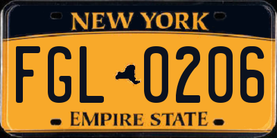 NY license plate FGL0206
