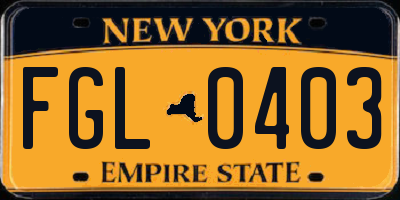 NY license plate FGL0403