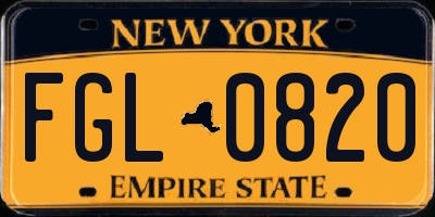 NY license plate FGL0820