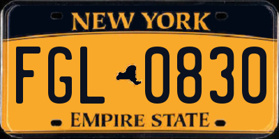 NY license plate FGL0830