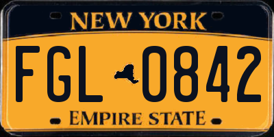NY license plate FGL0842