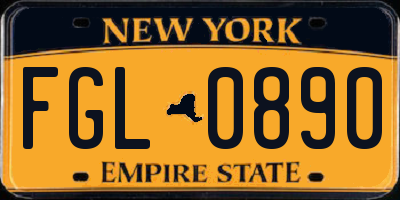 NY license plate FGL0890