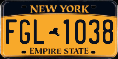 NY license plate FGL1038