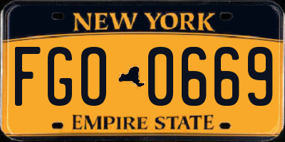 NY license plate FGO0669