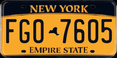NY license plate FGO7605