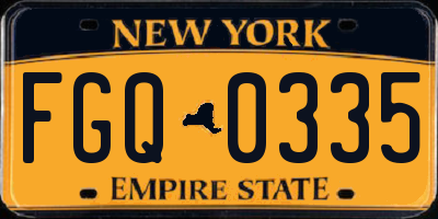 NY license plate FGQ0335