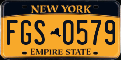 NY license plate FGS0579