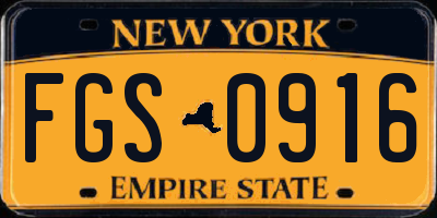 NY license plate FGS0916