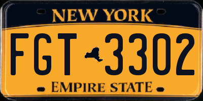 NY license plate FGT3302