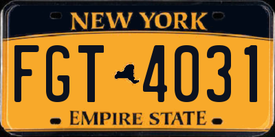 NY license plate FGT4031