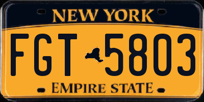 NY license plate FGT5803