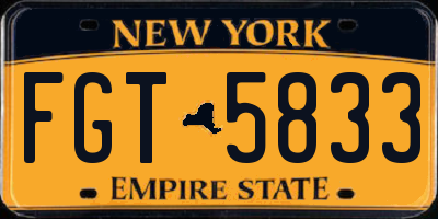NY license plate FGT5833