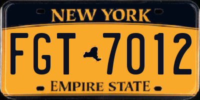 NY license plate FGT7012