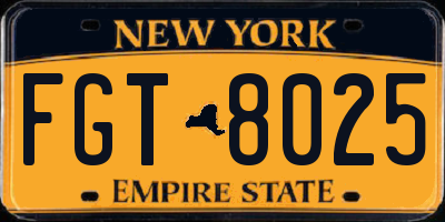 NY license plate FGT8025