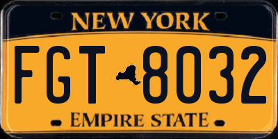 NY license plate FGT8032