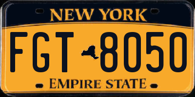 NY license plate FGT8050