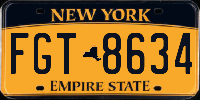 NY license plate FGT8634