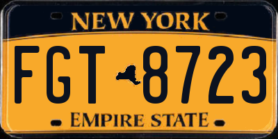 NY license plate FGT8723