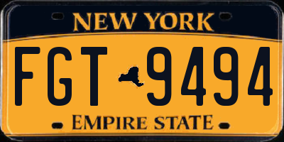 NY license plate FGT9494