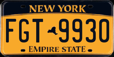 NY license plate FGT9930