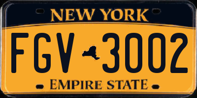 NY license plate FGV3002