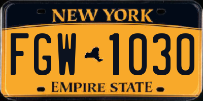 NY license plate FGW1030