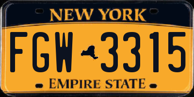 NY license plate FGW3315