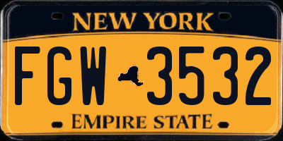NY license plate FGW3532