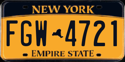 NY license plate FGW4721