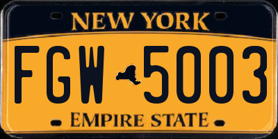 NY license plate FGW5003