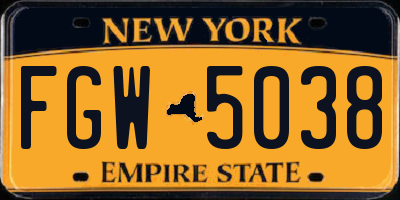 NY license plate FGW5038
