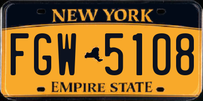 NY license plate FGW5108