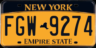 NY license plate FGW9274