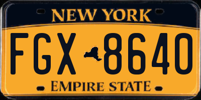 NY license plate FGX8640