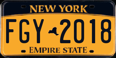 NY license plate FGY2018